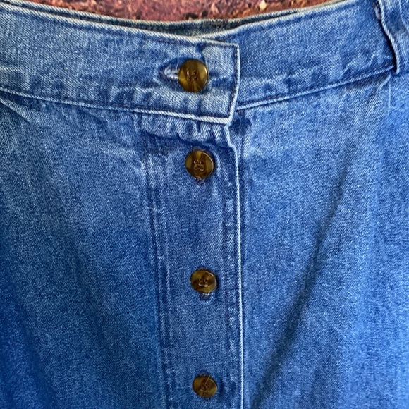 Vintage Tanjay A-Line Button Up Midi Flowy Jean Denim Skirt with Pockets Size L - Picture 4 of 11